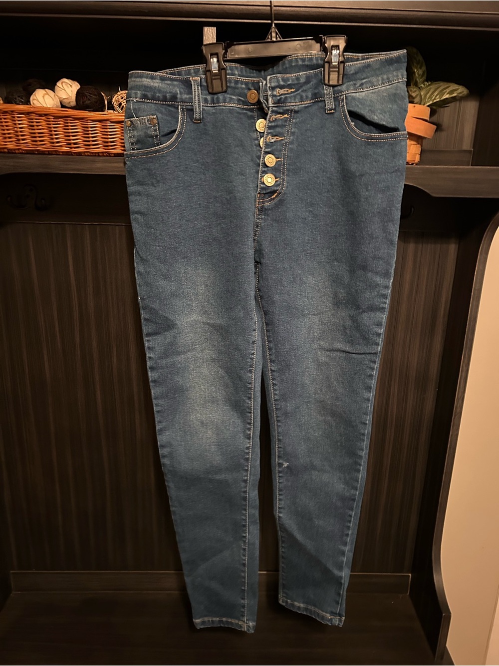 High-Rise Button-Fly Skinny Jeans - Blue